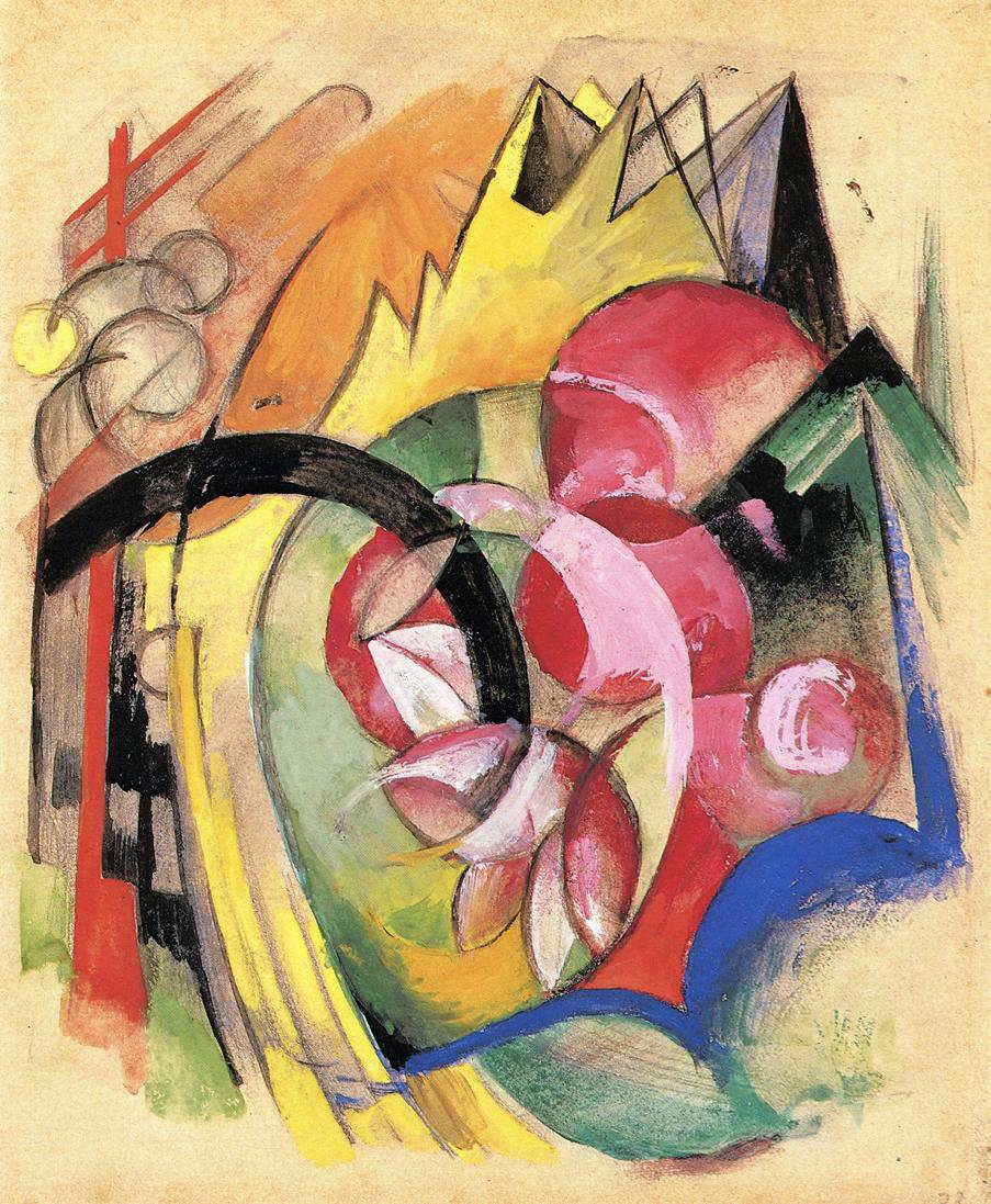 (image for) Handmade Oil painting for home canvas, oil painting framed canvas for living room Franz Marc's art Coloful Flowers aka Abstract